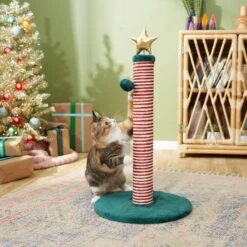 Frisco Holiday 29.5-in Candy Cane Sisal Cat Scratching Post With Toy