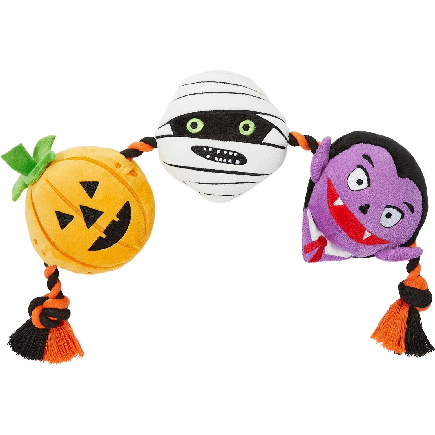 Frisco Halloween Haunted Friends Plush With Rope Squeaky Dog Toy 1 Frisco Halloween Haunted Friends Plush With Rope Squeaky Dog Toy