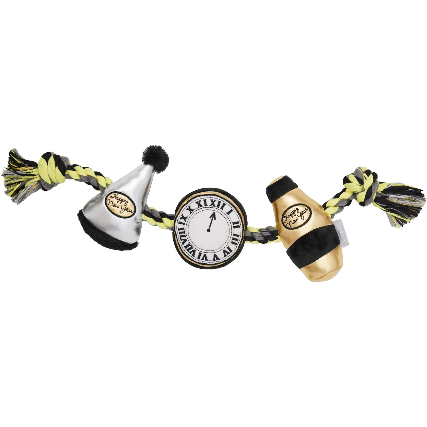 Frisco New Year's Eve Midnight Countdown Plush With Rope Squeaky Dog Toy 1 Frisco New Year's Eve Midnight Countdown Plush With Rope Squeaky Dog Toy