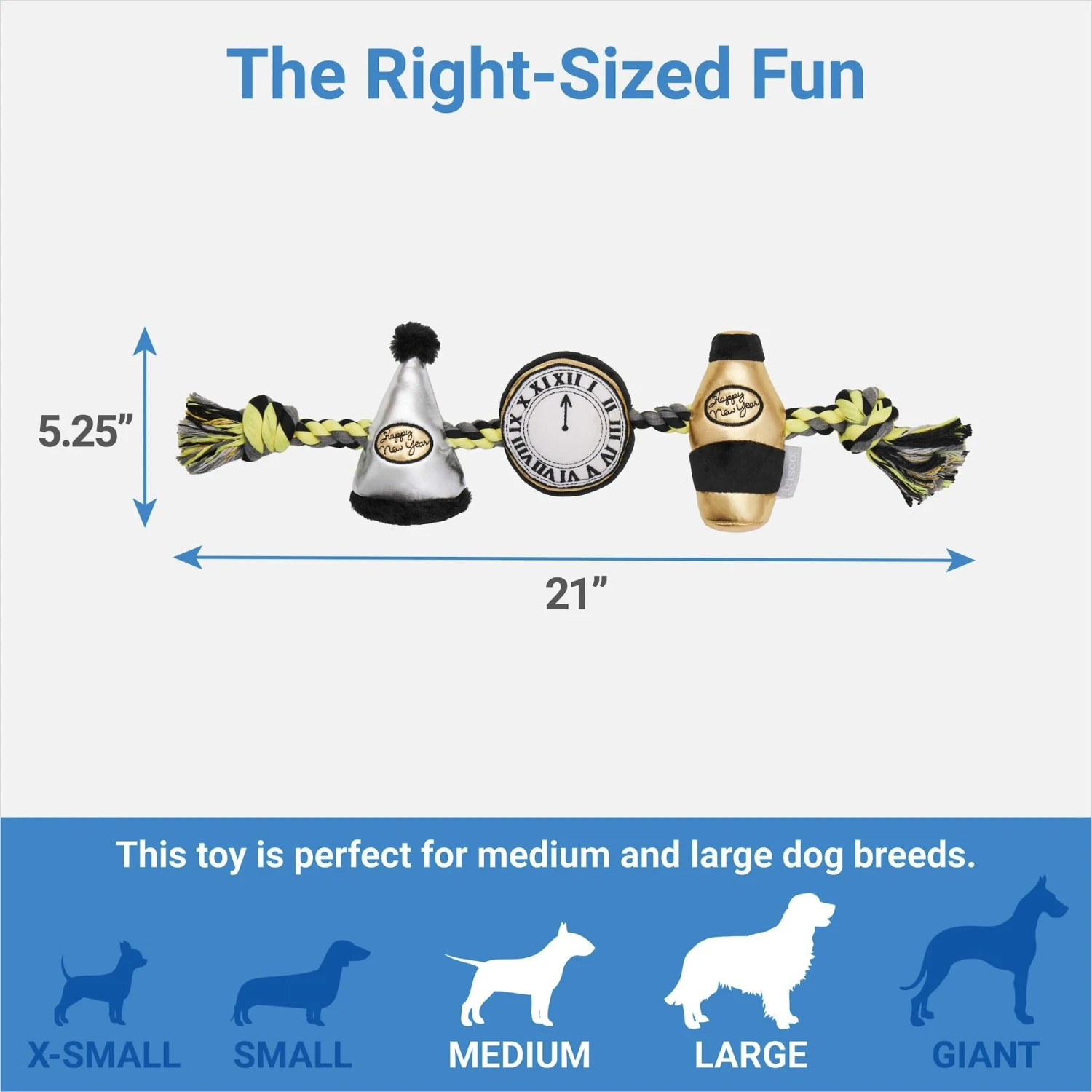 Frisco New Year's Eve Midnight Countdown Plush With Rope Squeaky Dog Toy 2 Frisco New Year's Eve Midnight Countdown Plush With Rope Squeaky Dog Toy - Image 2