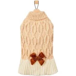 Frisco Cable Knit Dog & Cat Sweater Dress With Velvet Bow -Pet Supply Store 745838 PT4. AC SS1800 V1694793759